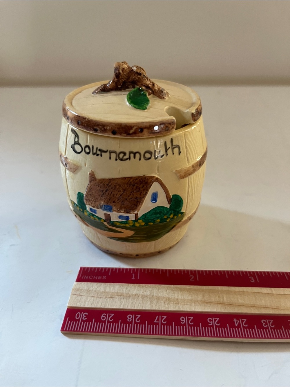 Hand-Painted Ceramic Barrel Sugar Pot in Cream and Brown - Bournemouth